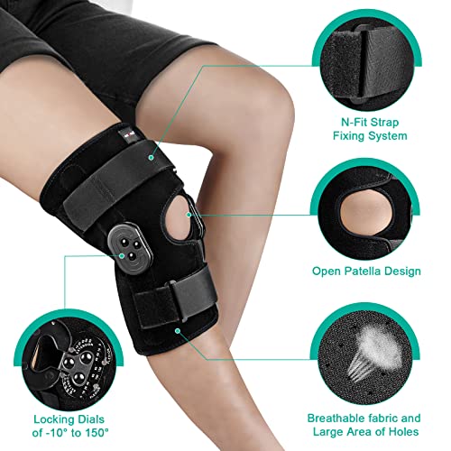 NEENCA Hinged Knee Brace, Knee Immobilizer with Locking Dials & Side Stabilizers, Medical ROM Knee Brace for Knee Pain, Arthritis, ACL, PCL, MCL