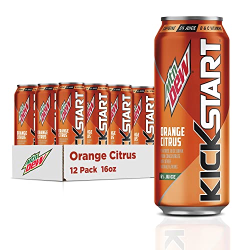 Mountain Dew Kickstart, Pineapple Orange Mango, 90mg Caffeine, Vitamins B & C, 80 Calories, 10% Juice, 16 fl oz (Pack of 12)