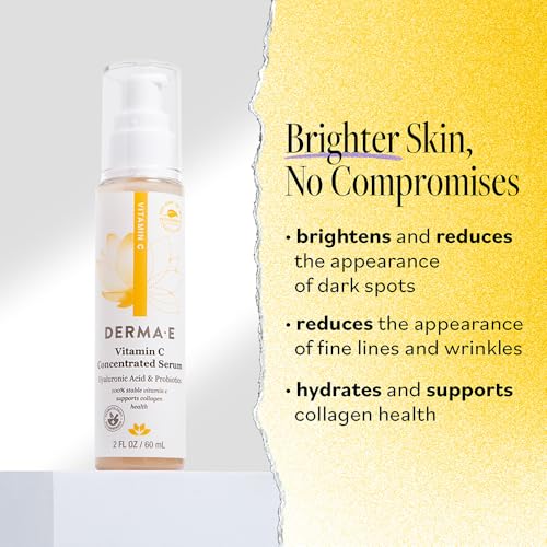DERMA E Vitamin C Concentrated Serum, 2 Oz, with Hyaluronic Acid, Vitamin E & Aloe, All Natural, Antioxidant-Rich Concentrated Formula
