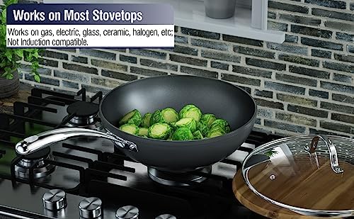 Cooks Standard Classic 11-Inch Hard Anodized Nonstick Wok Stir Fry Pan | 3-Qt Deep Frying Pan with Vented Glass Lid, Stay-cool Handle