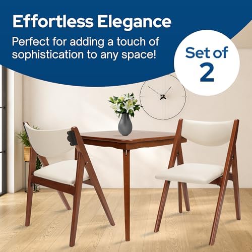 Stakmore Retro Modern Wood Folding Chairs Set of 2, Padded Upholstered Seat, Solid Hardwood Dining & Card Table Chairs, A-Frame Design, Steel Folding Mechanism, No Assembly, Space Saving, Cherry Frame