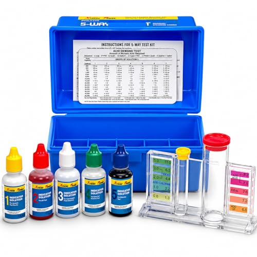 XtremepowerUS 5-Way Swimming Pool Test Kit pH, Chlorine, Bromine, Alkalinity Chemistry Testing with Case Spa, Inground Above Ground Pool Residential