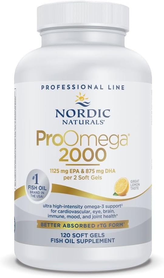 Nordic Naturals ProOmega-3, 2150 mg, EPA & DHA Fish Oil, Lemon - 120 Count | Ultra high-potency EPA & DHA fish oil supports brain, heart, eye & immune health. 2150 mg omega-3. Non-GMO. 60 servings