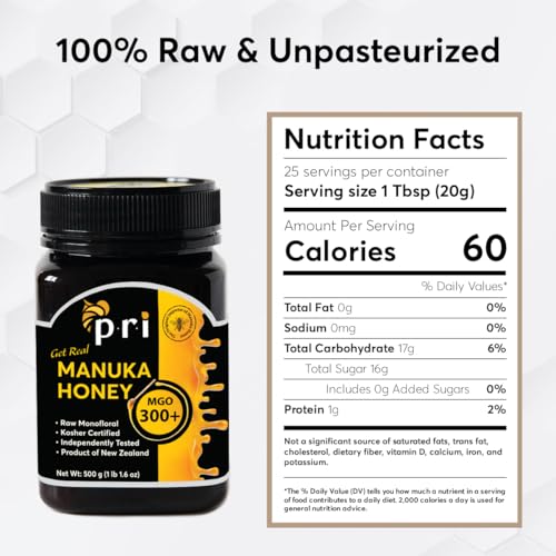 P.R.I Manuka Honey MGO 300+, Elevated-Potency (500g/1.1lb) | Elevated‑Potency Monofloral New Zealand Honey, Cool‑Processed & 100% Traceable