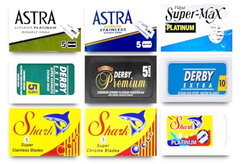 Astra-Derby-Shark-Permasharp 50 Quality Double Edge Razor Blades Sampler (9 different brands)