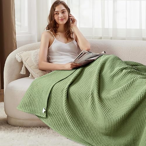 Tex Trend 100% Cotton Waffle Weave Blanket Queen Size - Soft, Breathable Cooling Blanket for Bed, Lightweight Cozy Summer & Spring Bedding, Grey, 90x90
