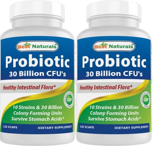 Best Naturals Probiotic 10 Strains & 30 Billion CFU Intestinal Flora, 120 Veggie Capsules - Shelf Stable probiotic (4146365)