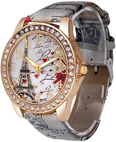 Wholesale PU Leather Strap Watch Mother Day Gift Bling Rhinestone Accented Eiffel Tower Ladies Women Watches