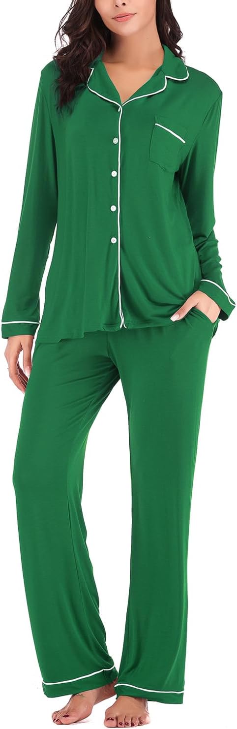 Aamikast Women's Pajama Sets Long Sleeve Button Down Sleepwear Nightwear Soft Pjs Lounge Sets