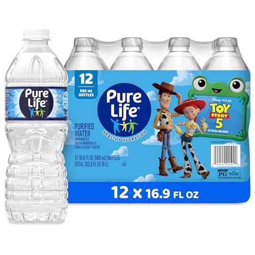 Pure Life Purified Bottled Water, 15 Pack - Still Drinking Water Enhanced with Minerals for a Crisp Taste - 16.9 Fl Oz - Toy Story 5 Packaging Graphics