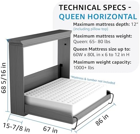 Queen Size Deluxe Murphy Bed Kit, Vertical