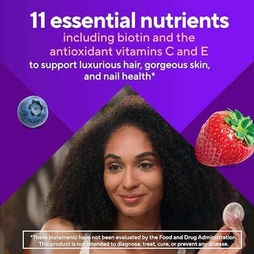 Vitafusion Hair Skin and Nails Gummies | Biotin 5000mcg | 100 Count | Gummy Vitamins for Adult Women & Men | Berry Flavor | Gluten-Free Multivitamin Supplement