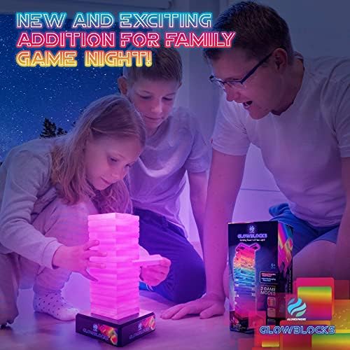 Glowsphere Glowblocks Light-Up Tumbling Tower Game, First Ever LED Building Blocks Stacking Game