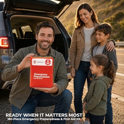 Safeton 180-Piece First Aid Kit, Portable Emergency Preparedness Medical Supply Bag for Home, Car, Travel, Camping, Hiking and Outdoor Activities