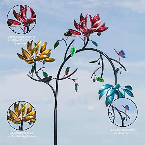 Evergreen Garden Beautiful Summer Multi Colored Flowers Wind Spinner | 91 inches Tall x 41 Inches Wide | Fade and Weather Resistant | Metal Stake