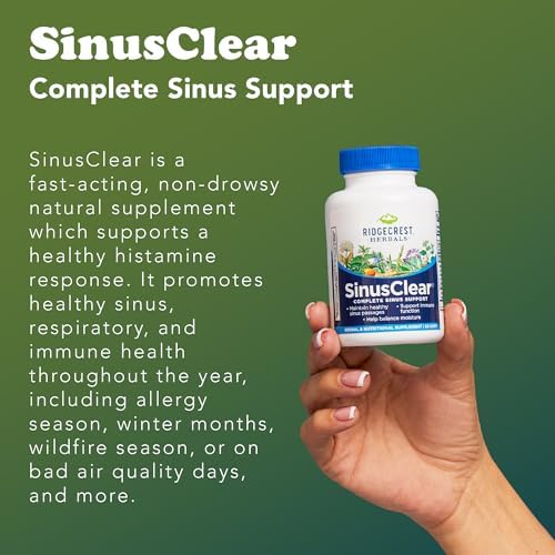 RidgeCrest Herbals SinusClear Mullein Sinus, Nasal and Immune Support 60 Ct | 30 Servings, Mullein Leaf, Bromelain, Vitamin C, Zinc