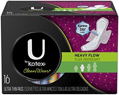 U by Kotex CleanWear Ultra Thin Pads with Wings, Heavy Flow, Fragrance-Free, 6 Packs of 16 (96 Pads Total)