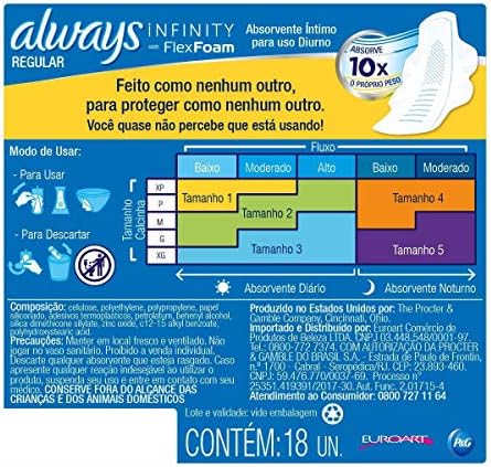 Always Infinity Feminine Pads for Women, Flexfoam Pads with Wings, Size 1, Regular Absorbency, Unscented, 108 Count (3 Packs of 36)
