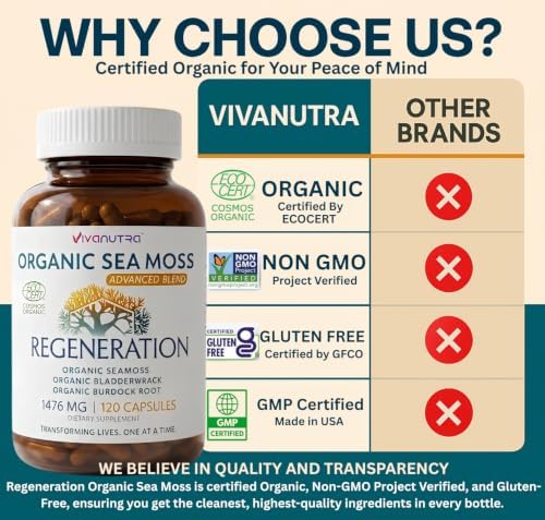 Organic Wildcrafted Sea Moss Capsules, 1476mg, Nova Scotia, 120ct