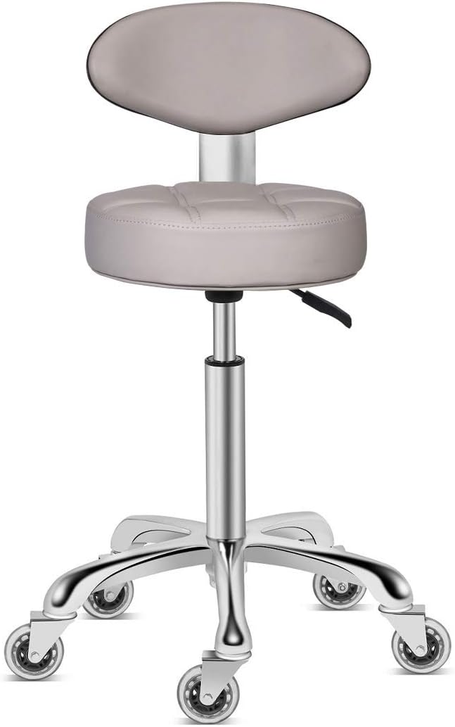Kaleurrier Rolling Stool with Back Rest: Swivel Chair Adjustable Height