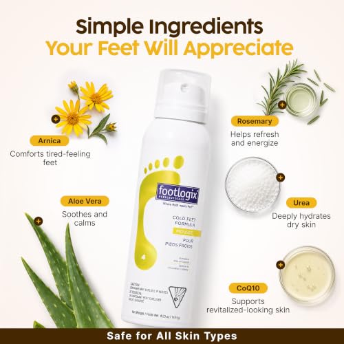 Footlogix Cold Feet Formula Mousse 4.23 oz – Foot Warming Mousse with Arnica, Rosemary & Co-Q10, Urea Foot Care, Dry Sensitive Skin, Non-Greasy