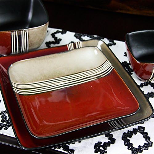 Elama Downtown Loft 16 Piece Double Bowl Stoneware Dinnerware Set with Service for 4