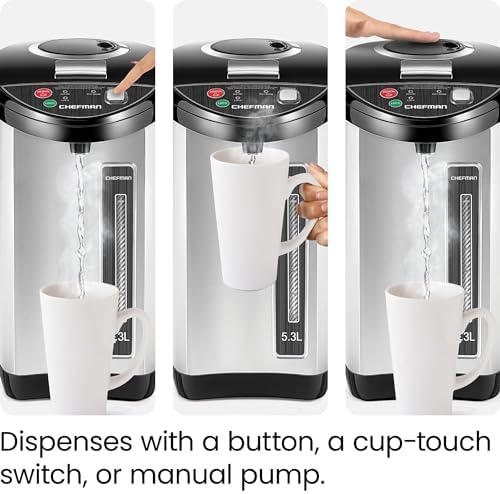 Chefman Electric Hot Water Pot Urn w/Auto & Manual Dispense Buttons, Safety Lock, Instant Heating for Coffee & Tea, Auto-Shutoff & Boil Dry Protection