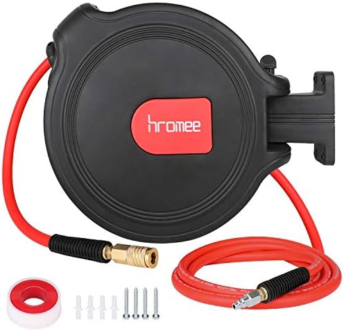 Hromee Air Compressor Hose Reel with Automatic Retractable Enclosed 3/8 Inch × 50 Feet Hybrid Pneumatic Hose