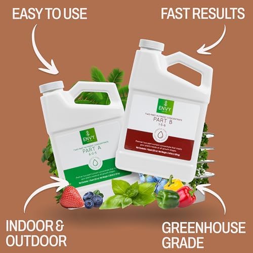 ENVY Hydroponic Plant Food A & B – Two-Part Liquid Nutrient for Indoor/Outdoor Plants – Soil, Coco, Hydroponics, DWC – Quart Set