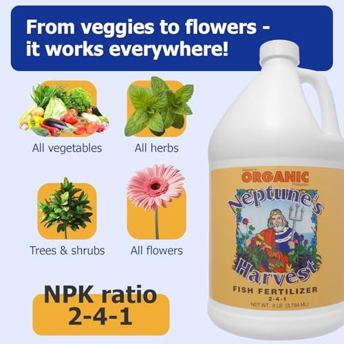 Neptune's Harvest Fish Fertilizer (2-4-1) - Organic Liquid Plant Fertilizer - Fish Hydrolysate for Vegetables, Flowers, Fruit, Trees, Grass - Indoor and Outdoor Plant Food (Gallon)