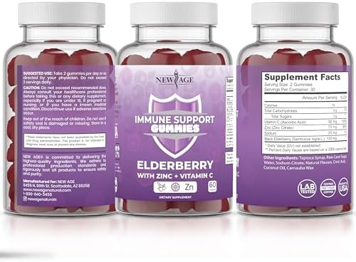 NEW AGE Immune System Support Gummies - Sambucus Black Elderberry Gummies with Vitamin C and Zinc (120 Count (Pack of 2))