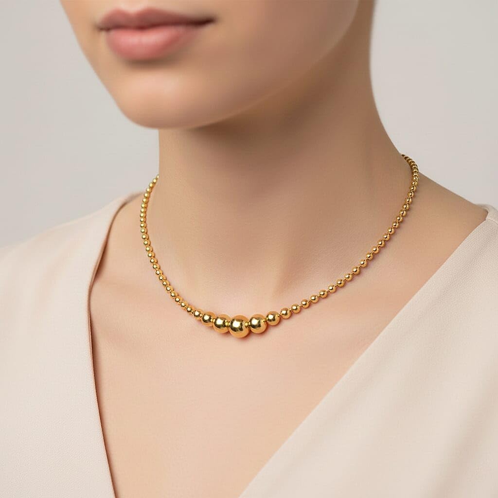 Round Shape Beaded Chain Necklace in Goldtone 20-22 Inches