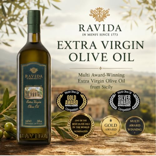 Ravida Extra Virgin Olive Oil, 25 Fl Oz– Multi Award-Winning Sicilian EVOO, Cold Extracted, Medium Fruity, Premium First Cold Pressed Olive Oil