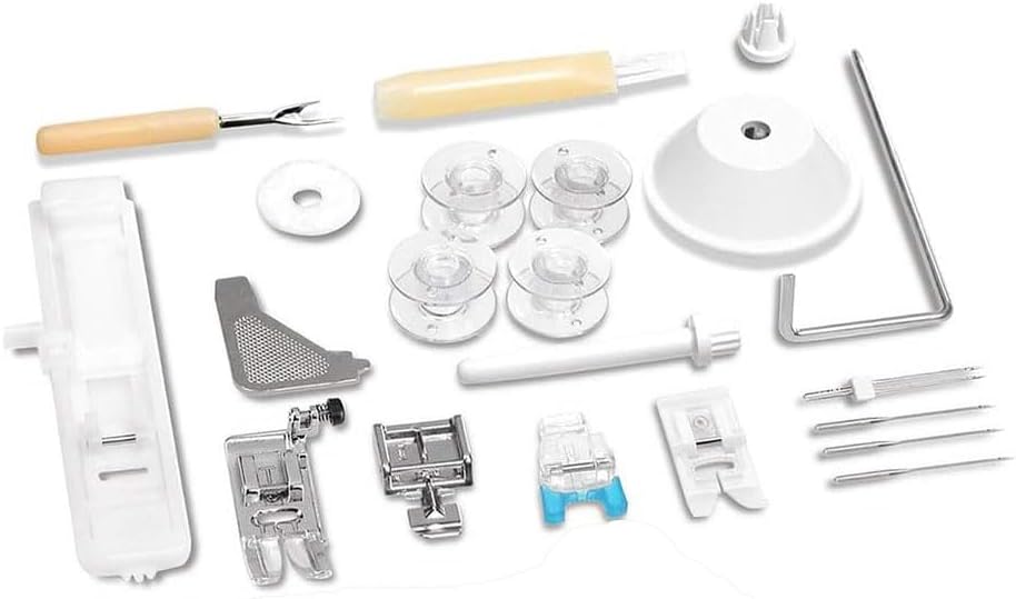 NECCHI Q132A Sewing Machine with Extension Table, Italian Designed, Stainless Steel Metal Bedplate, 32 Built-In Stitches, Accessory Kit Included.