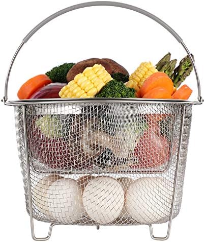 AOZITA Steamer Basket for Instant Pot Accessories 6 qt or 8 quart - 2 Tier Stackable 18/8 Stainless Steel Mesh - Silicone Handle - Vegetable Steamer