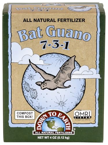 Down To Earth All Natural Fertilizers Organic Bat Guano - 7-3-1, 0.25 lb | High Nitrogen Plant Food for Rapid Vegetative Growth, Fast-Acting in Vegetable Gardens, Flower Gardens