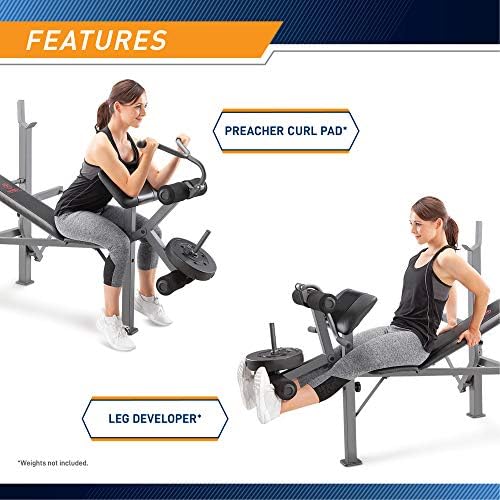 Marcy Standard Weight Bench Incline with Leg Developer and Butterfly Arms, Multifunctional Workout Equipment, Workout Equipment for Home Gym