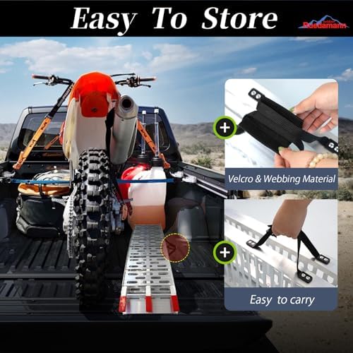 Ruedamann 7.5FT Aluminum Motorcycle Ramp, 750 lbs Capacity, 1 PC | Folding Truck Ramp for ATV, Motorcycle, Lawn Mower, Bike Ramp for Truck, Anti-Slip Loading Ramp for Dirt Bike