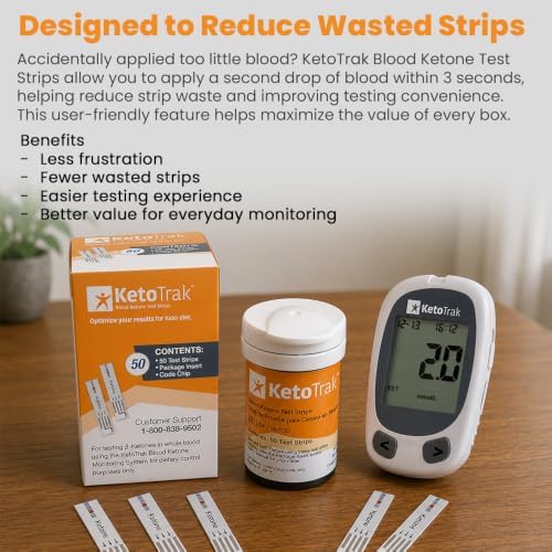 KetoTrak Blood Ketone Test Strips, 50 Count for Ketone Monitoring