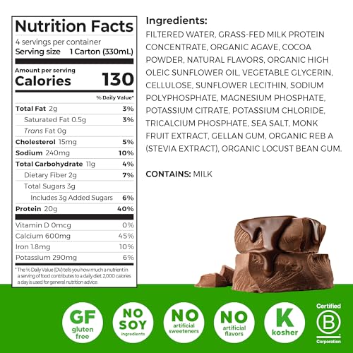 Orgain 20g Clean Grass Fed High Protein Shake, Vanilla, 11 oz, 12pk | Ready to drink dairy grass fed high protein, non-GMO, no soy ingredients, gluten-free, kosher, low net carbs