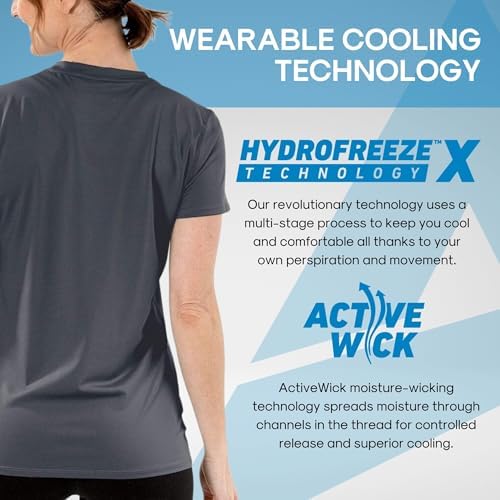 Arctic Cool Women's V-Neck Instant Cooling Moisture Wicking Performance UPF 50+ Short Sleeve Workout Shirt