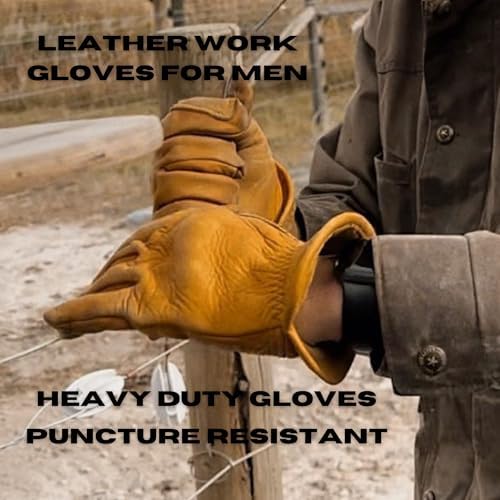 Iron Fencer Leather Work Glove - 207 Medium Cowhide Leather Fencing Gloves for Men Heavy Duty Double Palm, Ranch, 207M