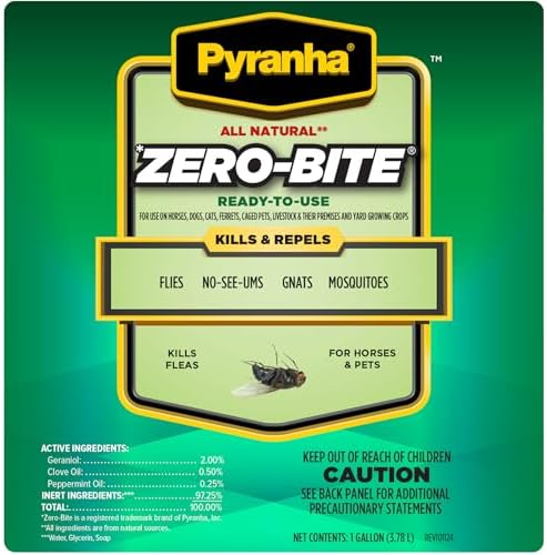 PYRANHA Zero-Bite All Natural Fly Spray - Ready to Use Water Based Repellent for Horses, Dogs, Cats, Ferrets, Caged Pets, Livestock | Repels Flies, Gnats, Mosquitoes, No-See-UMS