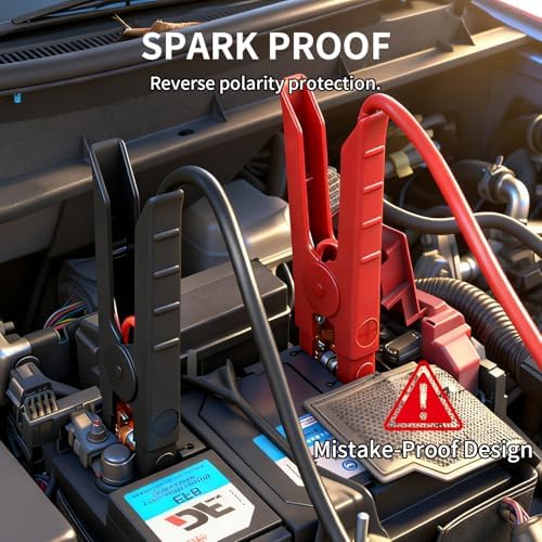 2000 Peak Amp Car Battery Jump Starter, 12V Booster for Up to 8.0L Gas & 8.0L Diesel Engines, Portable Jump Box with LED Light, USB & DC Ports