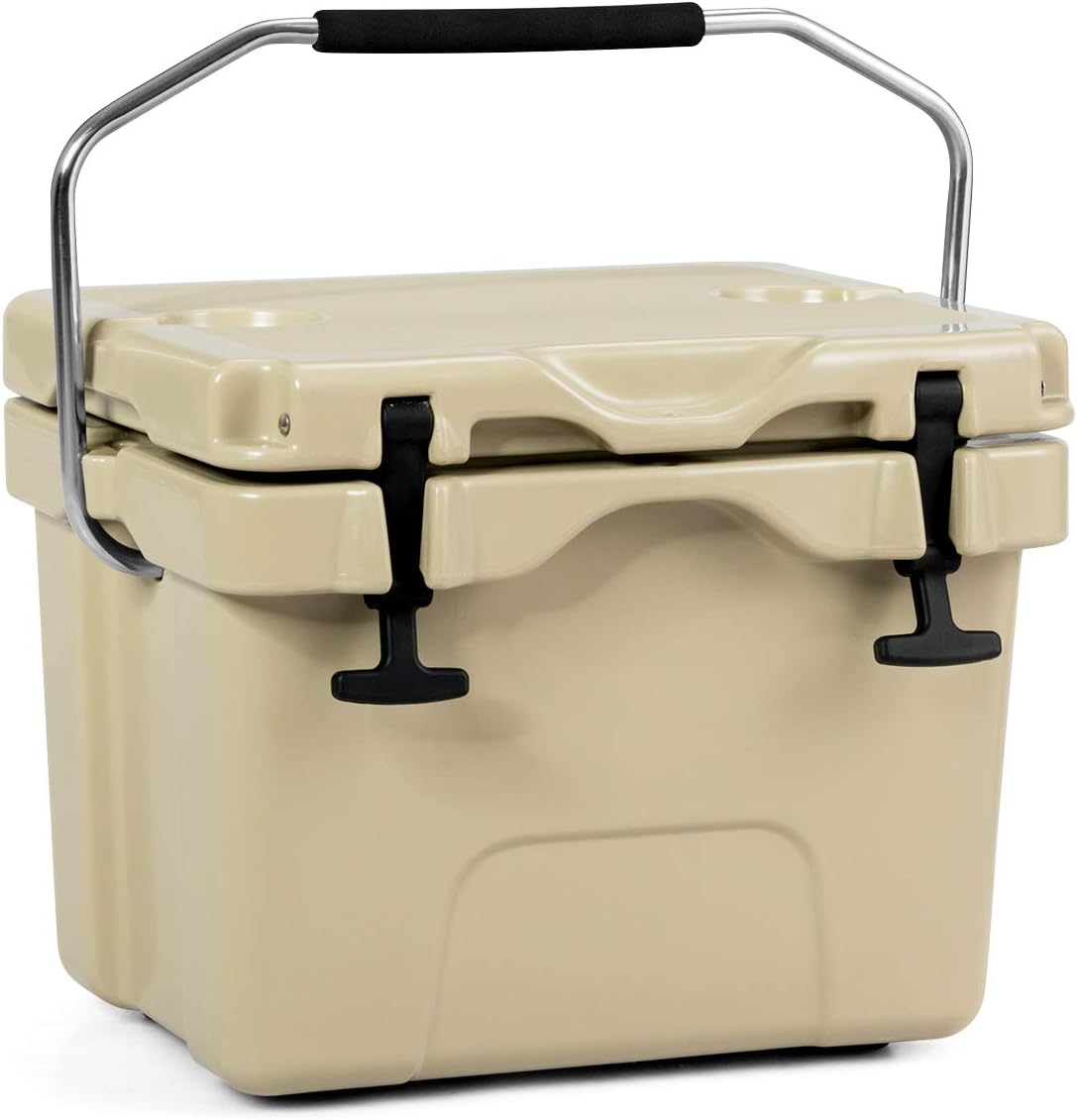 Goplus 16 Quart Cooler, 24-Can Capacity Ice Chest with 2 Cup Holders, 3-5 Days Ice Retention, Portable Insulated Ice Box for Camping