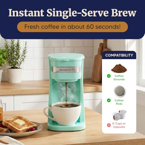 Elite Gourmet EHC111A Personal Single-Serve Compact Coffee Maker, Black