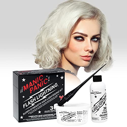 MANIC PANIC Flash Lightning Hair Bleach Kit - Bleach Powder + 30 Volume Developer - Hair Lightener for Dark Shades - Lifts Up to 5 Levels - Achieve