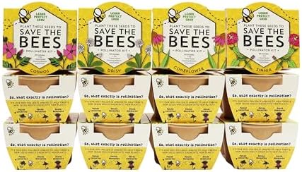 Buzzy Seeds Save the Bees Grow Kit 12-Pack - Eco-Friendly Pots - Complete Indoor/Outdoor Gardening Kit with Seeds