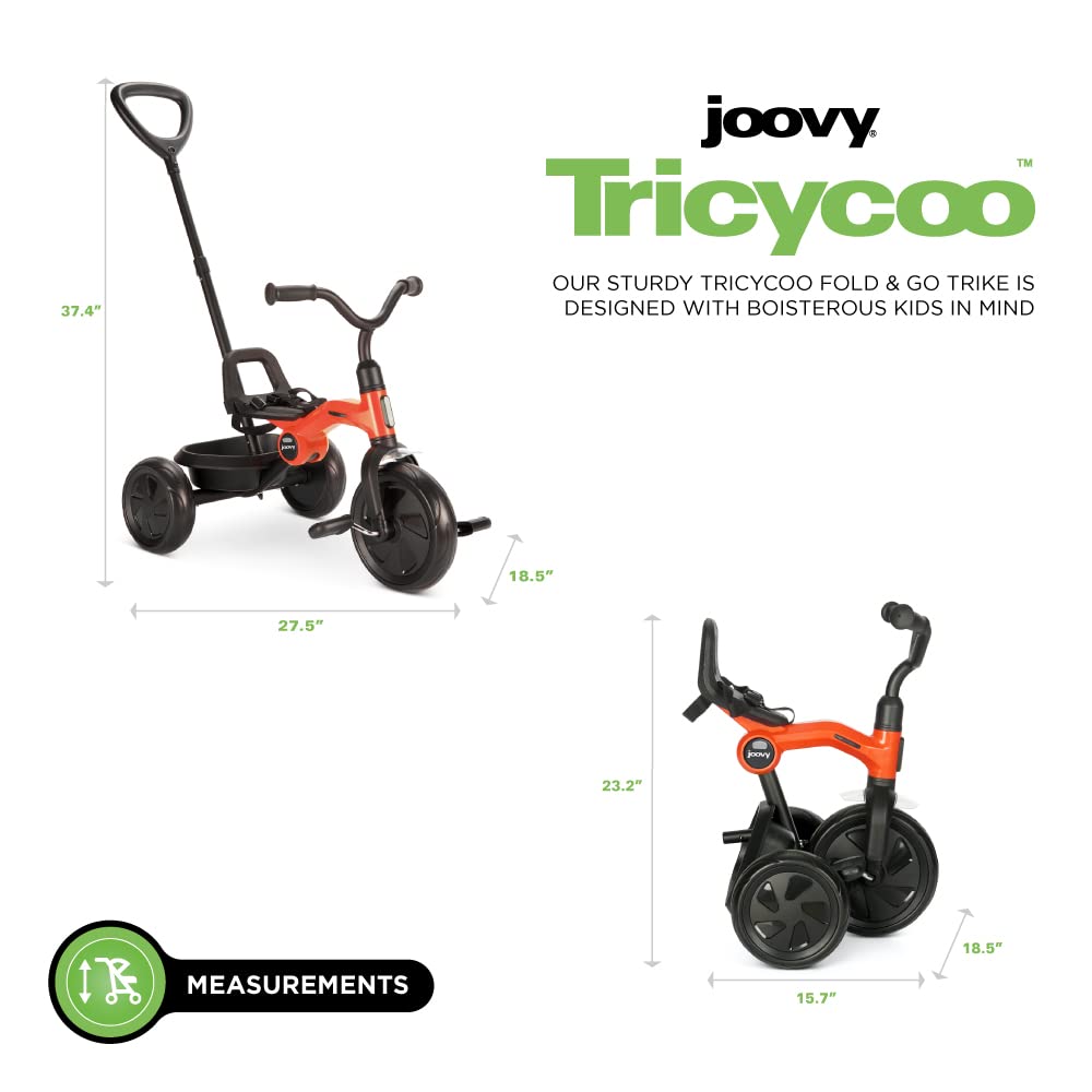Joovy Tricycoo 4.1 Kids Tricycle with 4-Stages Featuring Extra-Wide Front Tire, Removable and Adjustable Parent Handle, Safety Harness