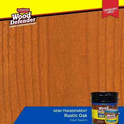 Wood Defender Semi-Transparent Fence Stain and Seal Rustic Oak 5-Gallon | Oil-Based Exterior Fence Coating| Long-Lasting Color Protection for Wood